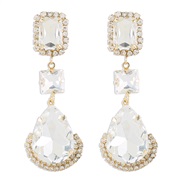 (gold +White Diamond )E fashion elegant diamond drop earring  retro temperament splice geometry Alloy earrings woman