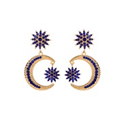 ( blue)occidental style fashion exaggerating personality earrings woman Alloy star Moon ear stud super Rhinestone retro
