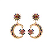 ( Color)occidental style fashion exaggerating personality earrings woman Alloy star Moon ear stud super Rhinestone retr