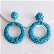 ( blue)occidental style Bohemia wind handmade weave geometry Irregular Round earring leisure