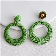 ( green)occidental style Bohemia wind handmade weave geometry Irregular Round earring leisure