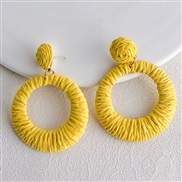 ( yellow)occidental style Bohemia wind handmade weave geometry Irregular Round earring leisure