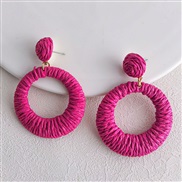 ( rose Red)occidental style Bohemia wind handmade weave geometry Irregular Round earring leisure