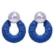 ( blue)occidental style summer earrings handmade weave geometry Oval Pearl earrings Bohemian style