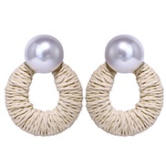 ( white)occidental style summer earrings handmade weave geometry Oval Pearl earrings Bohemian style