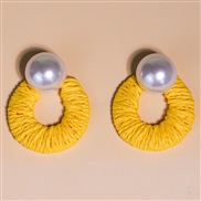 ( yellow)occidental style summer earrings handmade weave geometry Oval Pearl earrings Bohemian style