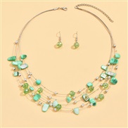fashion concise crystal Shells mixing multilayer temperament woman necklace  earrings( set)