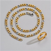 50cm stainless steel double color chain man necklace surface ring set