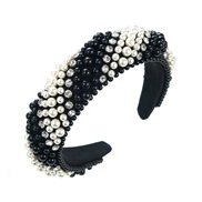 ( Black  black and whitePearl ) Headband Korean luxurious Rhinestone Pearl high Headband retro Ladies high width