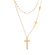 personality stainless steel necklace color cross pendant Double layer chain creative enamel titanium steel