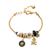 ( black) style gold bracelet woman  embed Pearl enamel samll pendant bangle