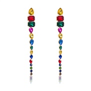 ( Color)occidental style long style fashion Alloy embed glass diamond exaggerating earrings woman personality trend sil