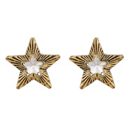 ( Gold)ins fashion retro wind Stripe Alloy diamond star earrings woman occidental style ear studearring