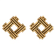 ( Gold)ins fashion brief retro wind personality Stripe square Alloy earrings woman occidental style geometry ear stud