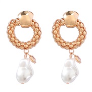 ( Gold)occidental style exaggerating fashion retro Round Alloy Pearl earring earrings womanearrings