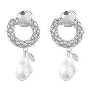 ( Silver)occidental style exaggerating fashion retro Round Alloy Pearl earring earrings womanearrings