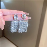 (2  Silver needle  Silver Tassels)silver diamond square tassel earrings fashion high earring occidental style exaggerat