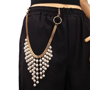 ( GoldPearl )occidental style  brief leisure Metal chain belt ornament chain Pearl tassel pendant chain