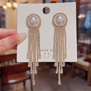(A625gold )silver occidental style exaggerating diamond long style tassel earrings woman samll Pearl ear stud Earring