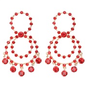 ( red)occidental style exaggerating fashion colorful diamond Round tassel Alloy diamond Rhinestone earring earrings wom