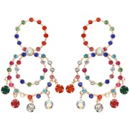 ( Color)occidental style exaggerating fashion colorful diamond Round tassel Alloy diamond Rhinestone earring earrings w