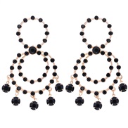 ( black)occidental style exaggerating fashion colorful diamond Round tassel Alloy diamond Rhinestone earring earrings w