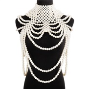 ( white)occidental style lady elegant multilayer Pearl chain  exaggerating beads weave retro chain