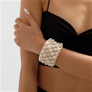 ( white) geometry brief fashion  more row elasticity width Pearl creative elegant bracelet woman