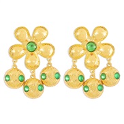 (gold +green )E medium wind earring  temperament embed earrings Metal atmospheric Earring