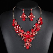 ( red)occidental style Alloy clavicle chain necklace earrings set woman palace temperament occidental style retro color