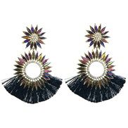 ( black)occidental style wind fashion exaggerating earrings Round sun flower colorful diamond tassel Earring high Bohem