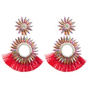 ( red)occidental style wind fashion exaggerating earrings Round sun flower colorful diamond tassel Earring high Bohemia