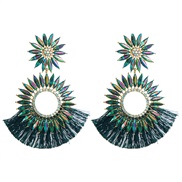 ( green)occidental style wind fashion exaggerating earrings Round sun flower colorful diamond tassel Earring high Bohem