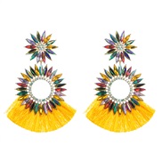 ( yellow)occidental style wind fashion exaggerating earrings Round sun flower colorful diamond tassel Earring high Bohe