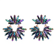 (color )ins wind occidental style fully-jewelled earrings woman Alloy diamond Earring exaggerating super Rhinestone flo