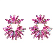 ( rose Red)ins wind occidental style fully-jewelled earrings woman Alloy diamond Earring exaggerating super Rhinestone 