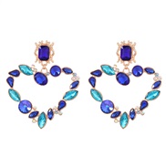 ( blue) heart-shaped earrings woman Alloy diamond Earring occidental style exaggerating fully-jewelled Rhinestone earri