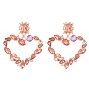 ( Rose Gold) heart-shaped earrings woman Alloy diamond Earring occidental style exaggerating fully-jewelled Rhinestone 