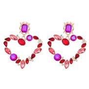 ( rose Red) heart-shaped earrings woman Alloy diamond Earring occidental style exaggerating fully-jewelled Rhinestone e