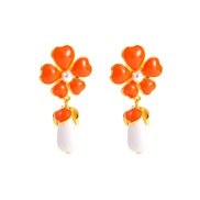 ( orange)silver fashion elegant Alloy flowers Pearl earrings occidental style Bohemia exaggerating temperament enamel E