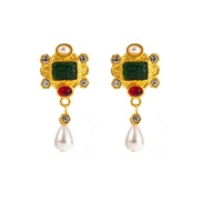 (Pearl )occidental style fashion retro trend Alloy diamond embed Pearl earring medium gold earrings diamond Round long 