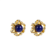 ( Navy blue)silver atmospheric fashion Alloy embed Rhinestone Beads ear stud Ladies high earrings Earring