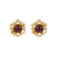 ( Oxblood red)silver atmospheric fashion Alloy embed Rhinestone Beads ear stud Ladies high earrings Earring