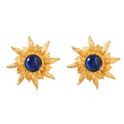 ( blue)Alloy sun flower earrings occidental style retro Earring lady trend Bohemia ethnic style ear stud