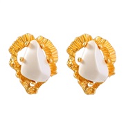 ( white) medium earrings woman occidental style retro Earring Irregular Alloy embed resin ear stud