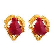 ( red) medium earrings woman occidental style retro Earring Irregular Alloy embed resin ear stud