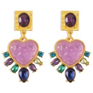 (purple)E mediumvintage color earrings  Rhinestone resin love earring geometry palace wind Earring