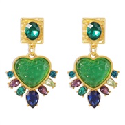 ( green)E mediumvintage color earrings  Rhinestone resin love earring geometry palace wind Earring