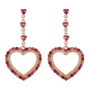 (gold + rose Red)E occidental style wind sweet fashion love earrings woman  long style colorful diamond temperament ear