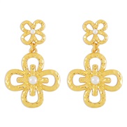 (gold +)E brief flowers earrings  hollow fashion embed earring Metal medium wind samll Earring woman
